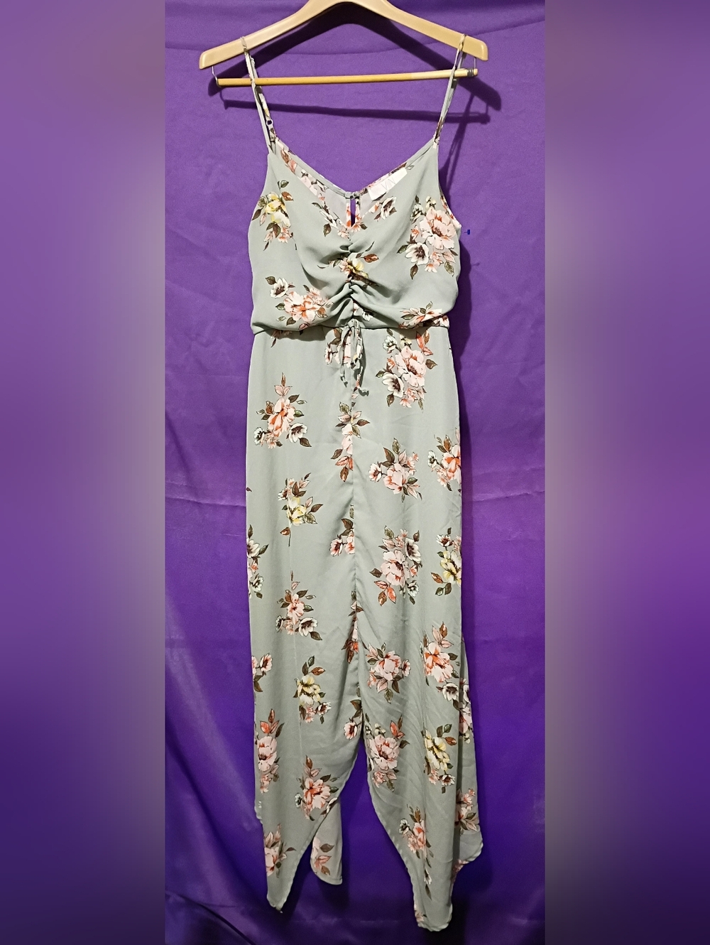 Floral Drawstring Maxi Dress in Sage Green